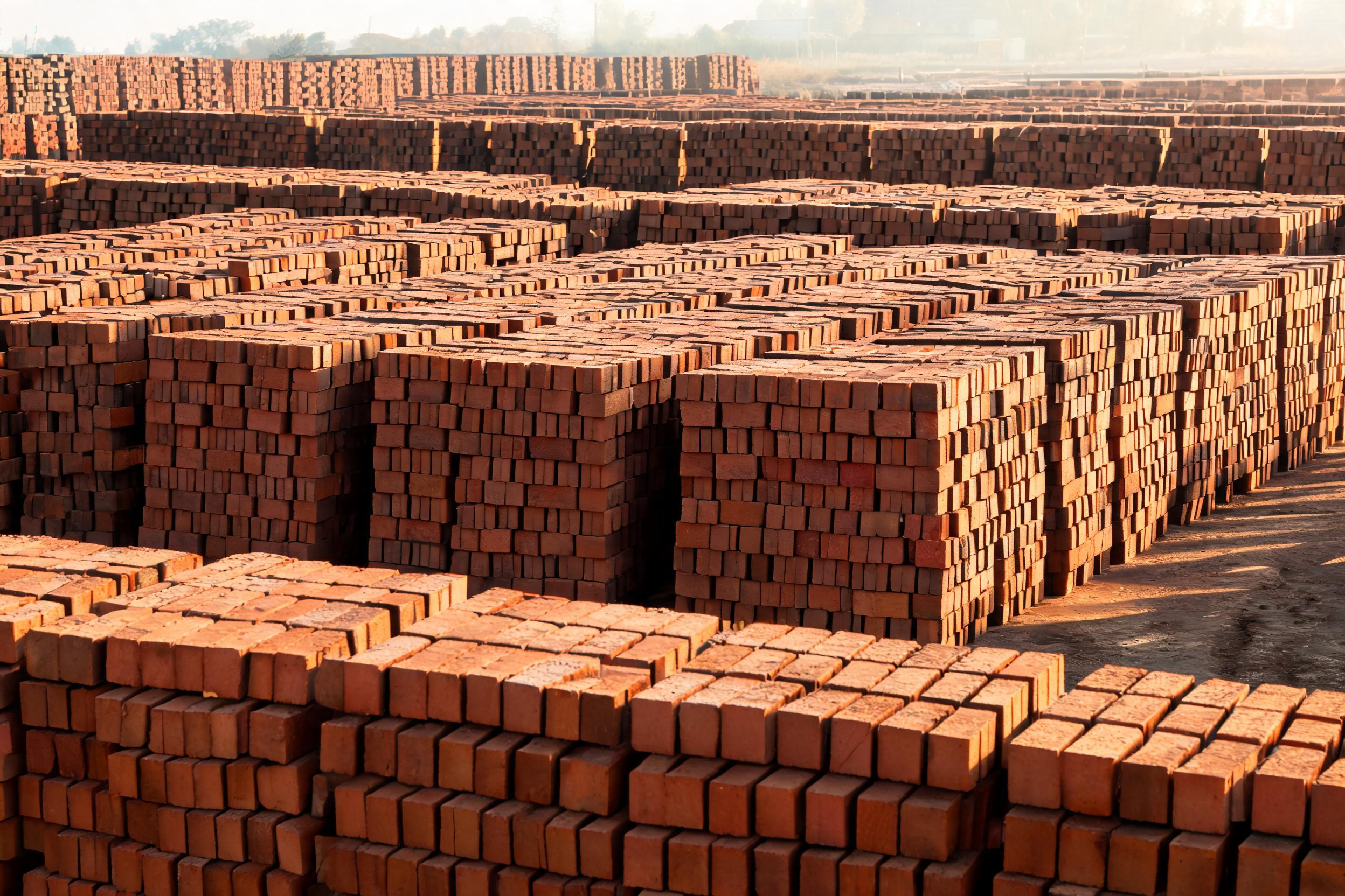 Pallets of construction bricks ready to be transported